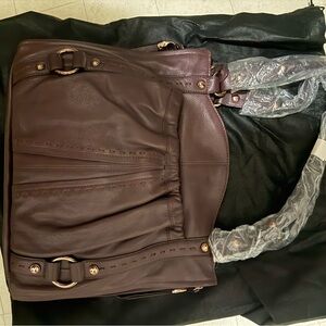 B. Makowsky Dark Brown Leather Messenger Bag